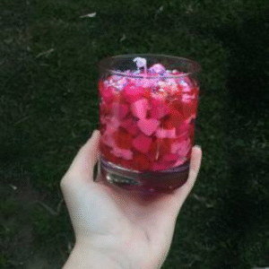 Red & Pink Mini Heart Gel Wax Candle with Sandalwood Fragrance – Decorative Glass Jar Candle (Pack of 1)